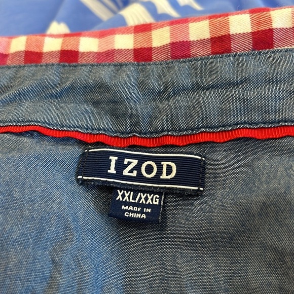 IZOD Red Pink Gingham button down shirt size XXL picnic vacation preppy - Picture 7 of 12
